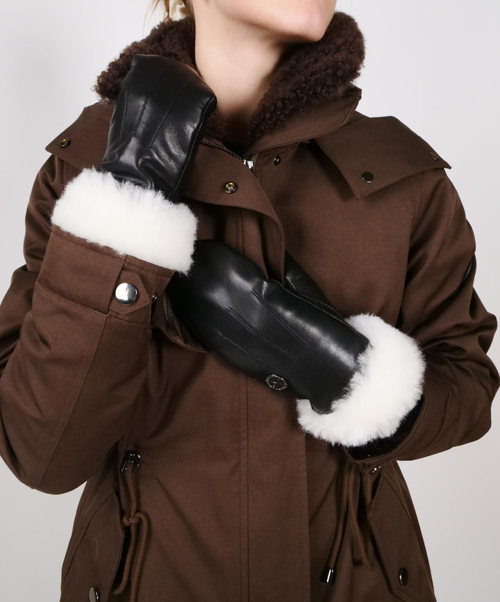 2116 -F Mitten - White Lamb Mansjet - Får læder - Accesories - Sort