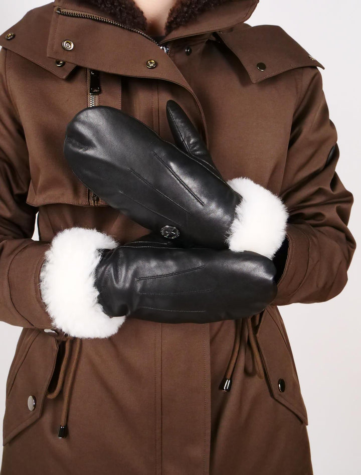 2116 -F Mitten - White Lamb Mansjet - Får læder - Accesories - Sort