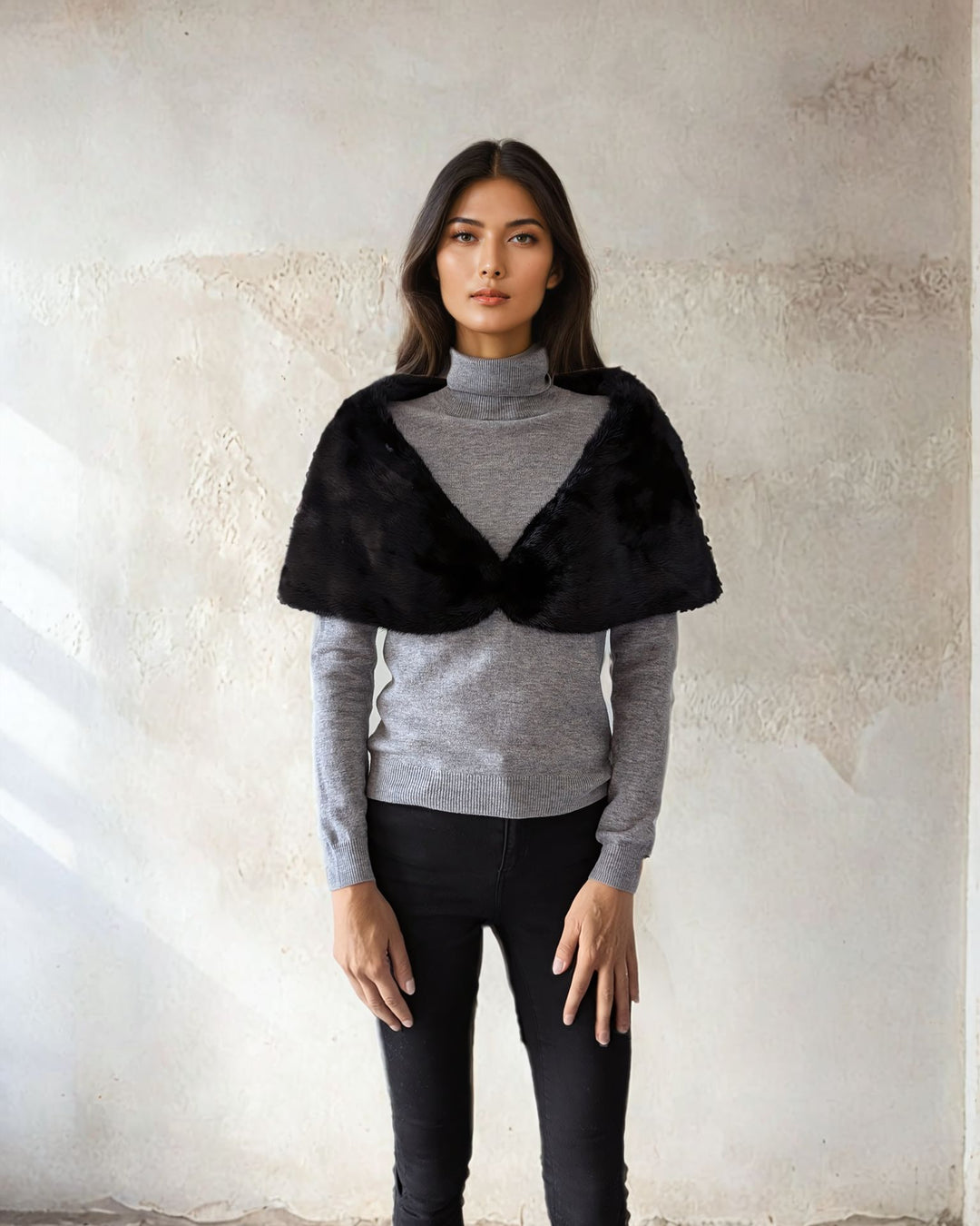 Bo Cape – Nerz – Damen – Schwarz