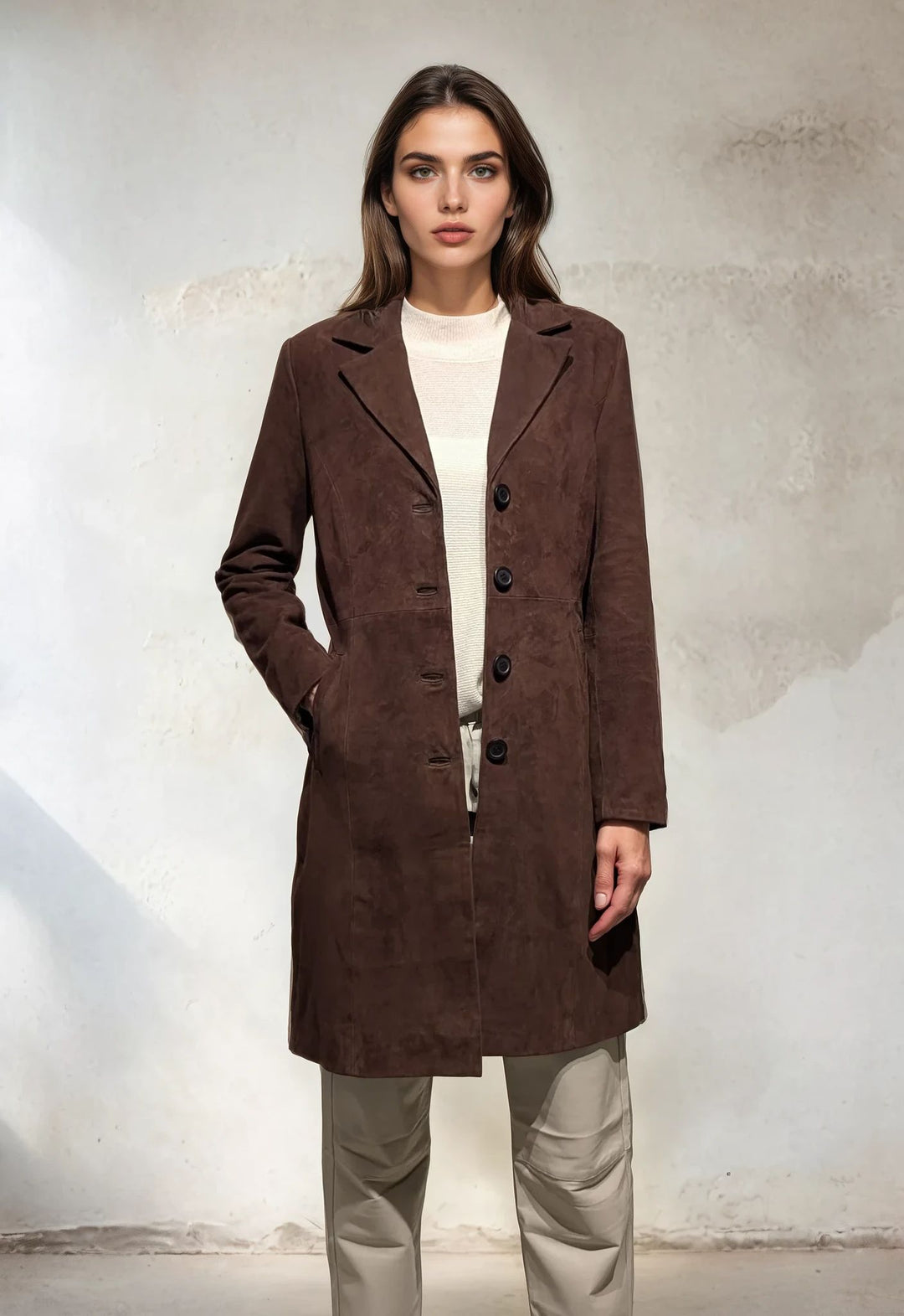 Erika, 95 cm. - Collar - Goat Suede Leather - Women - Dark Brown