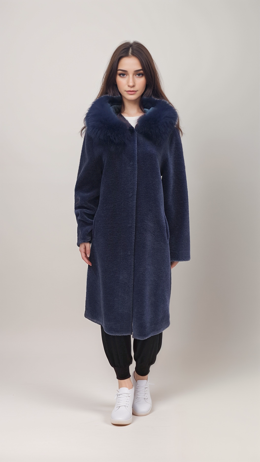 Gamal, 100 cm. - Kapuze - Air Wool - Damen - Navy