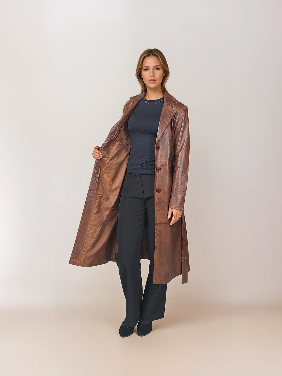 Donnie, 115 cm. - Collar - Lamb Thick Leather - Women - Dark Brown