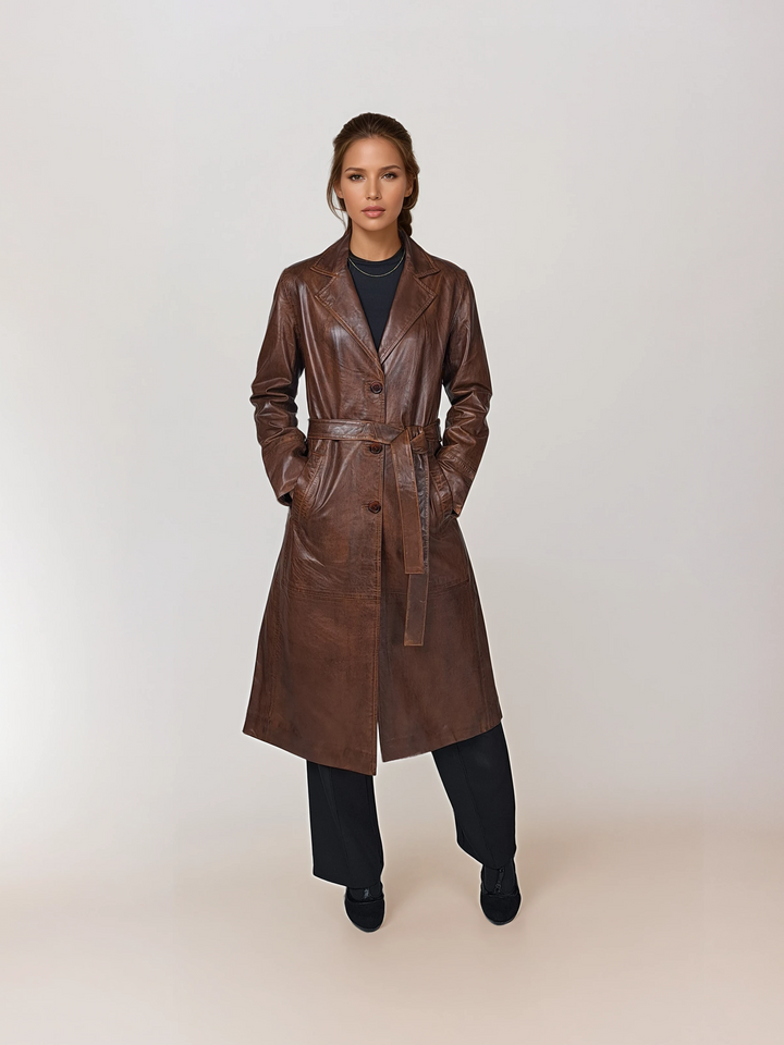 Donnie, 115 cm. - Collar - Lamb Thick Leather - Women - Dark Brown