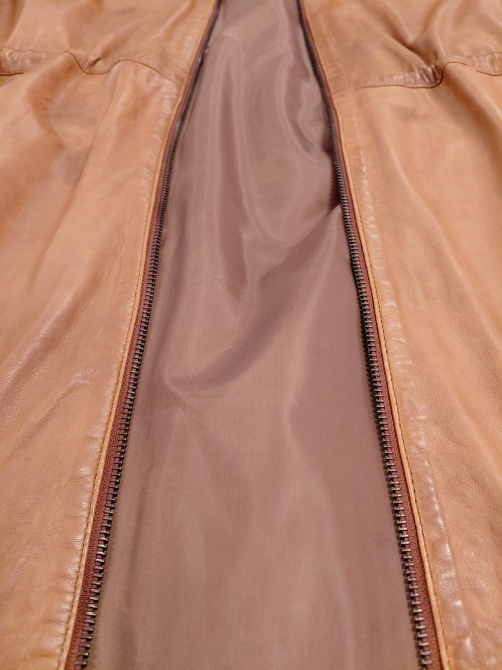 New Solene, 87 cm. - Hood Lamb Thick Dace Leather -Women Dark Cognac