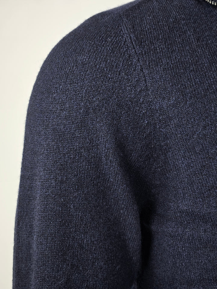 SY-1568-9 Mens Half Zip Sweater 100% Pure Cashmere - Men Dark Blue