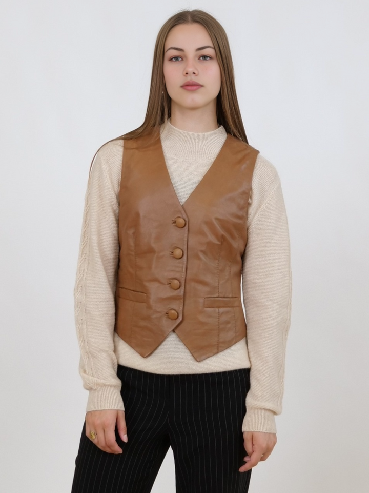 Renny Vest, 46 cm. - Lamb Dior Leather - Women - Caramel