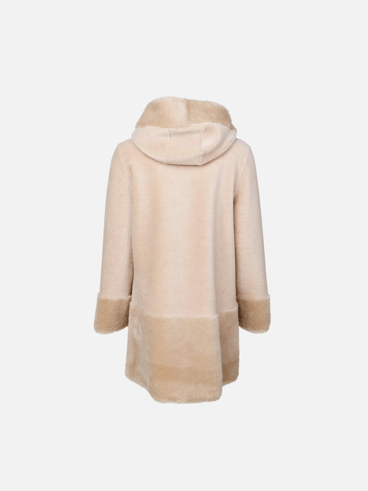 Fernandina, 85cm - Kapuze - Air 100% Wolljacke - Damen - Beige