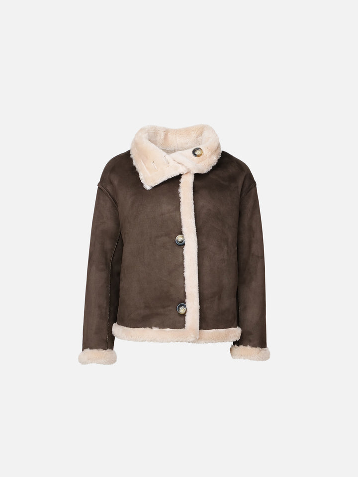 Heidi, 60 cm. - Collar - Air 100% Wool reversible jacket - Women - Brown