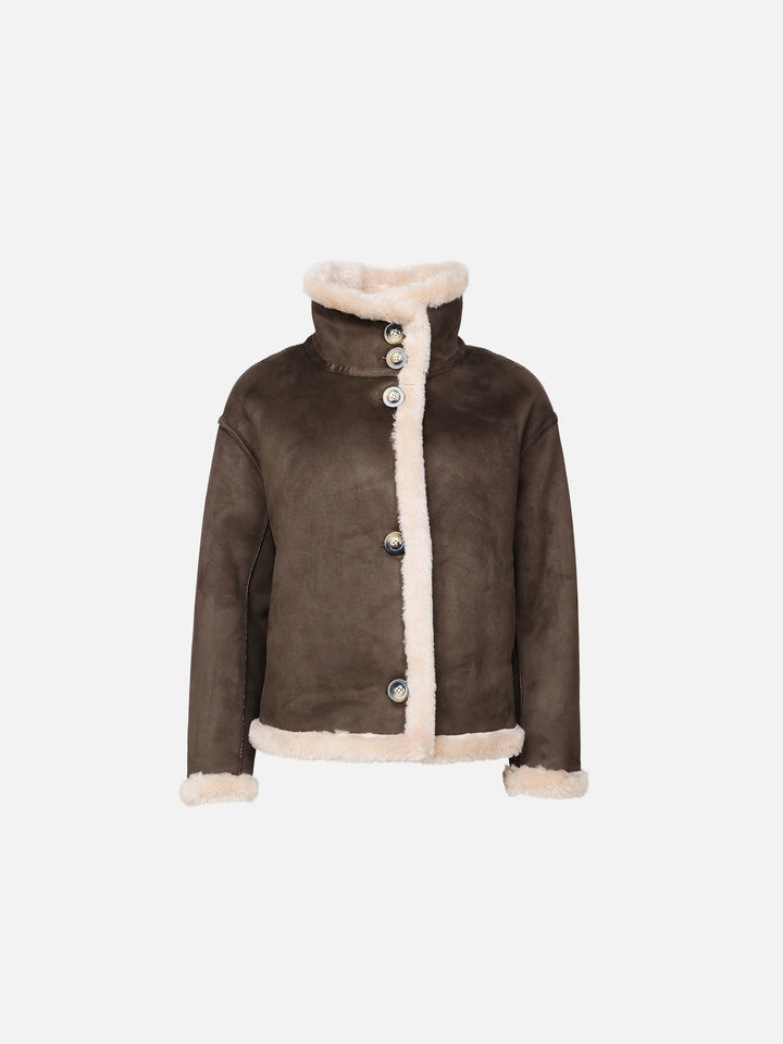 Heidi, 60 cm. - Collar - Air 100% Wool reversible jacket - Women - Brown