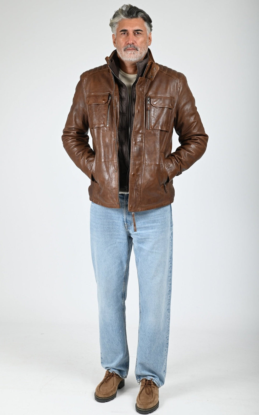 Brown Crowell Warm Leather Jacket - Men