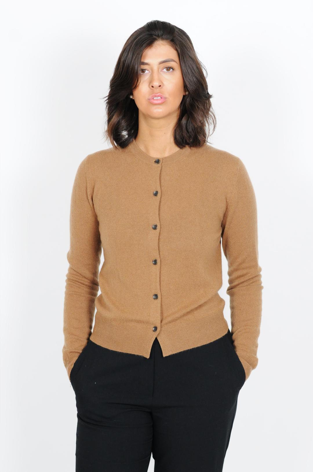 SY-23022 Cardigan - 100% Kashmir strik - Dame - Mørk Camel