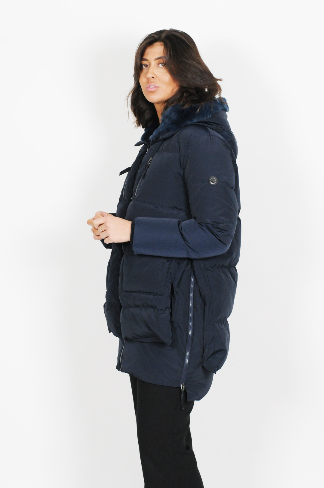 Forever, 90 cm. - Down jacket with fur - Women - Navy blue