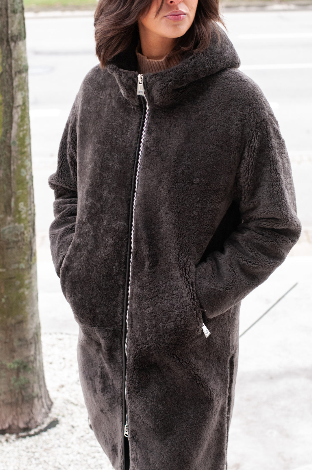Gilla, 105 cm. - Hood - Curly Lamb - Kvinner - Kaffe