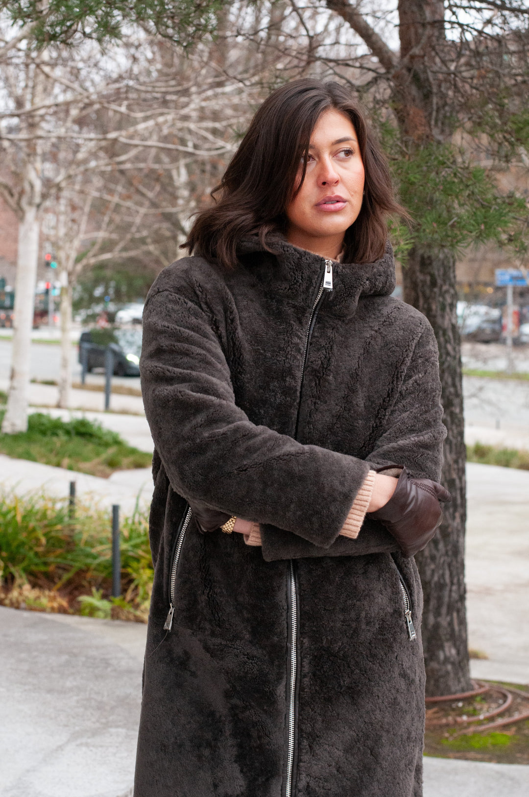 Gilla, 105 cm. - Hood - Curly Lamb - Kvinner - Kaffe
