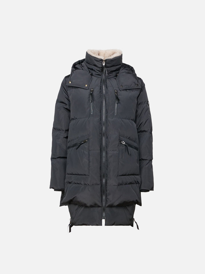 Heva, 90 cm. - Hood - Down jacket - Women - Black