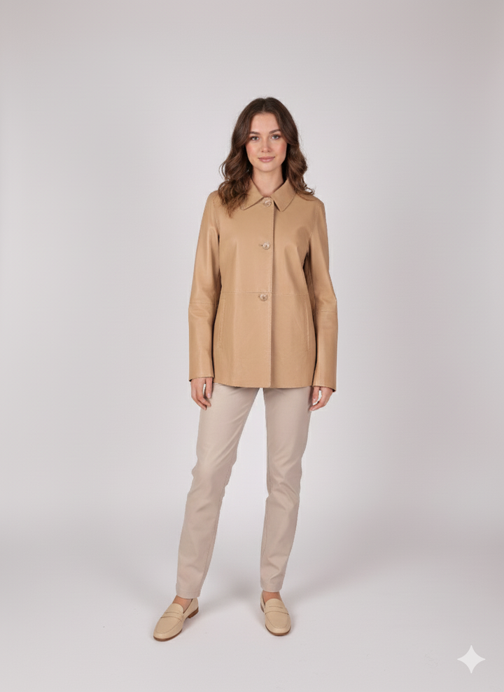 Solana, 68 cm. - Collar - Lamb Dior Bonded Leather-Women - Cafe Latte