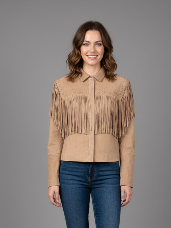 Crystal, 52 cm. - Collar - Goat Suede - Women - Taupe