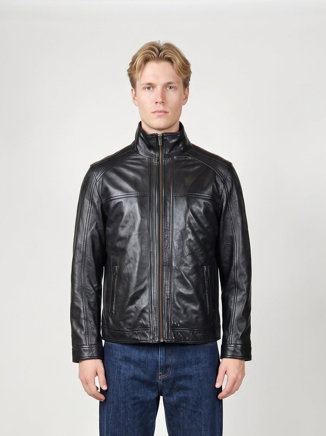 Breton, 66 cm. Lamb Polish Nappa Leather -Man Black