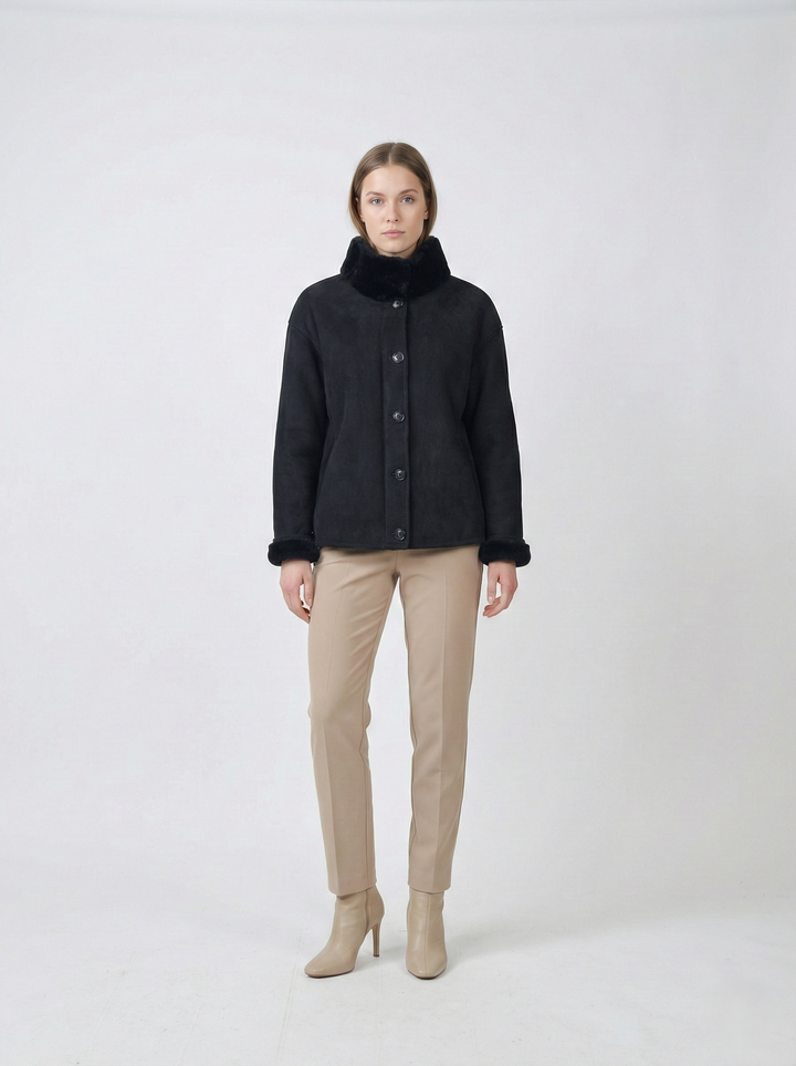 Olivia, 62 cm. - Suede Lamb - Women - Black