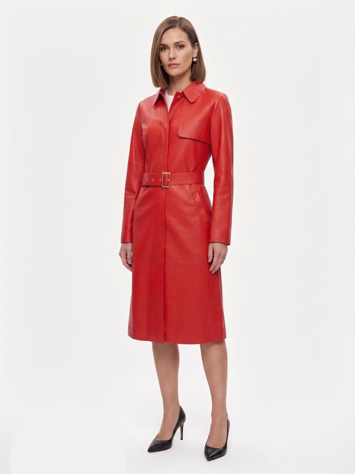 Alvison, 109 cm. - Lamb Dior Bonded Leather-Women - Fire Red