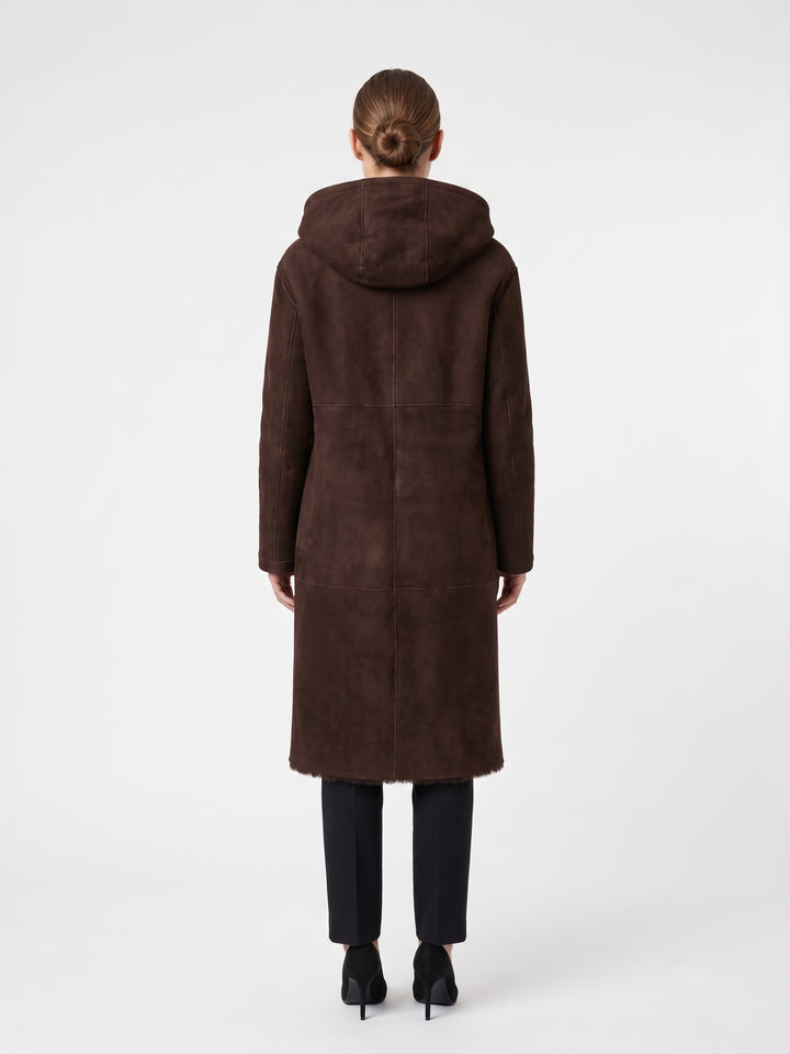 Ausron-A, 110 cm. - Hood Suede Lamb - Women Dark Brown