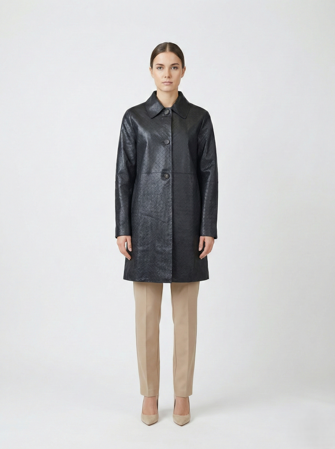 Valentina, 85 cm. - Collar - Lamb Leather - Women - Black