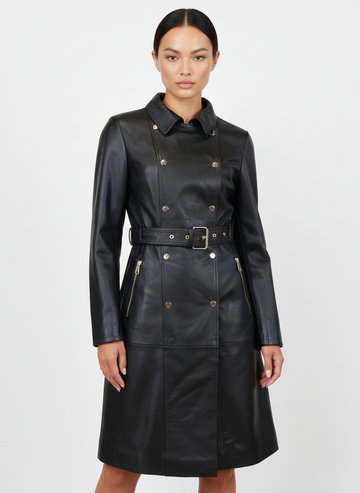 Pritta, 100 cm. - Krave - Lammeskind - Frakke - Kvinde - Sort