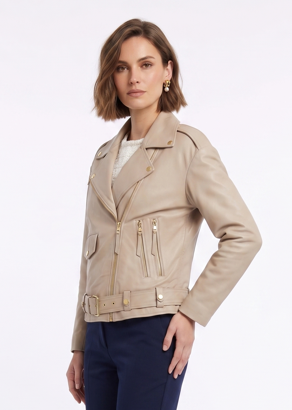 PSAG-19 Womens Jacket Lamb Porto Leather - Women Off White