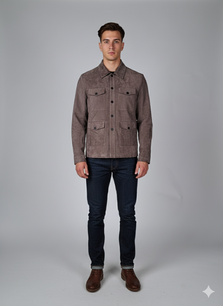 Gerhard, 65 cm. - Collar - Goat Suede Thick Leather - Man - Dark Grey