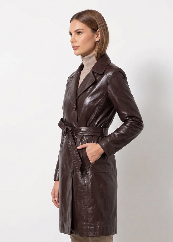 Amara, 95 cm. - Krage - Lamb Thick Dace Leather -Dame - Kobberbrun