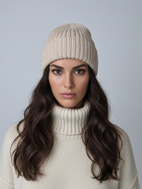 SY-1785 Hat - 100% uld - Brun/ris-hvid