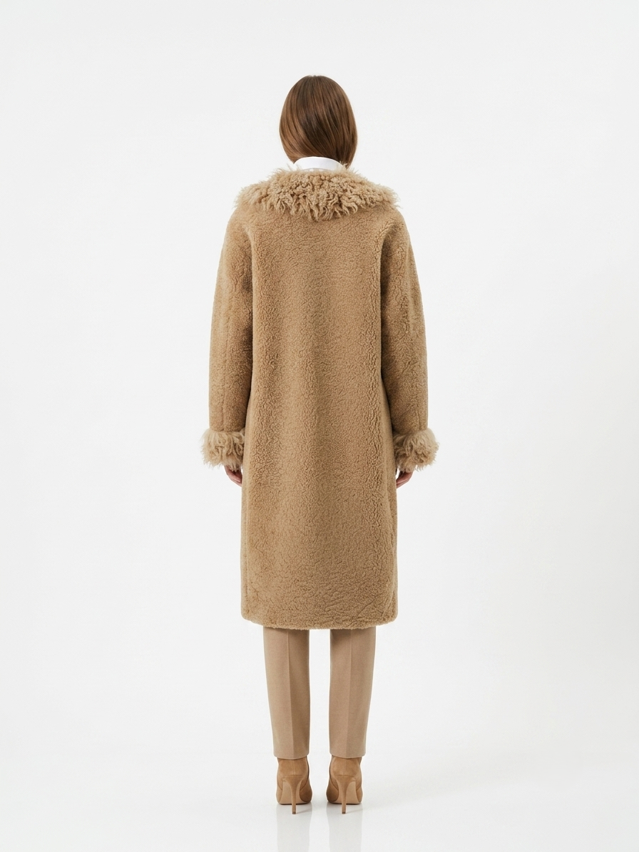 Iresa, 110 cm. Curly Lamb - Women Light Camel