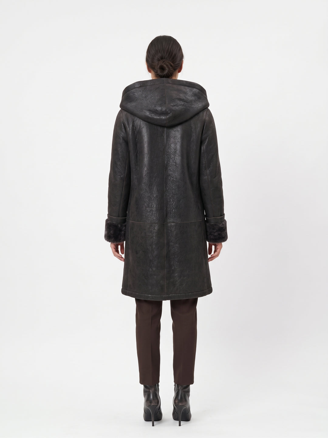969, 90 cm. - Hette - Nappa Lamb Crack - Dame - Brun / Lamme Pels - Levinsky – Kvinde