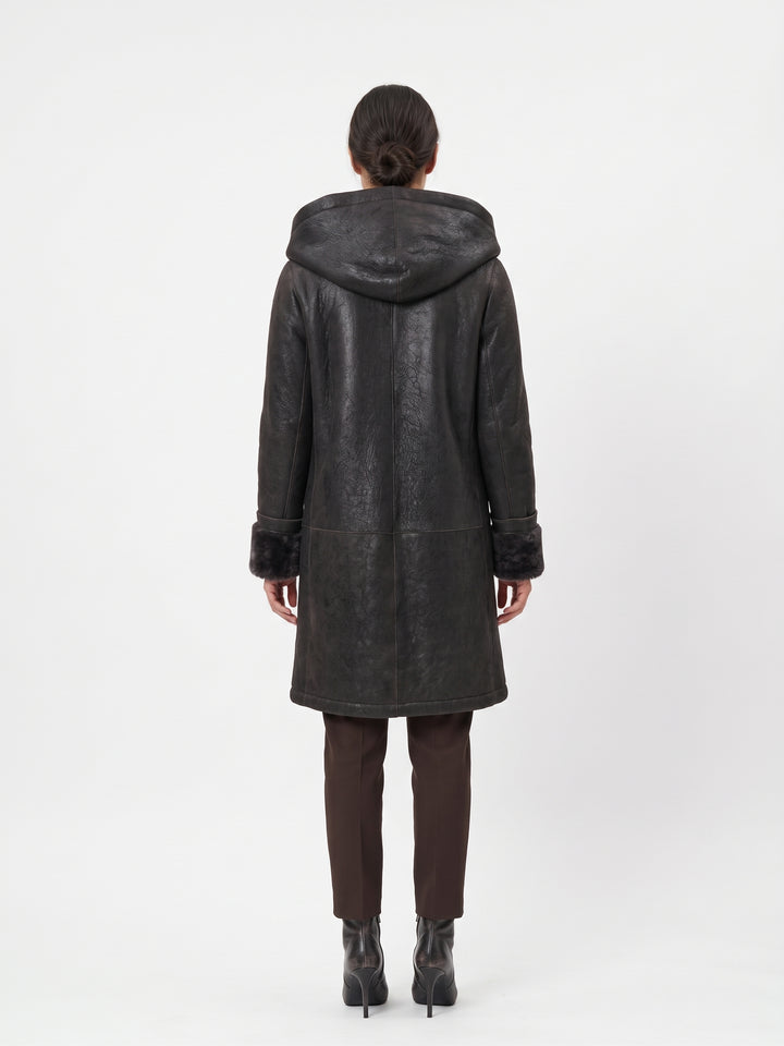 969, 90 cm. - Hette - Nappa Lamb Crack - Dame - Brun / Lamme Pels - Levinsky – Kvinde