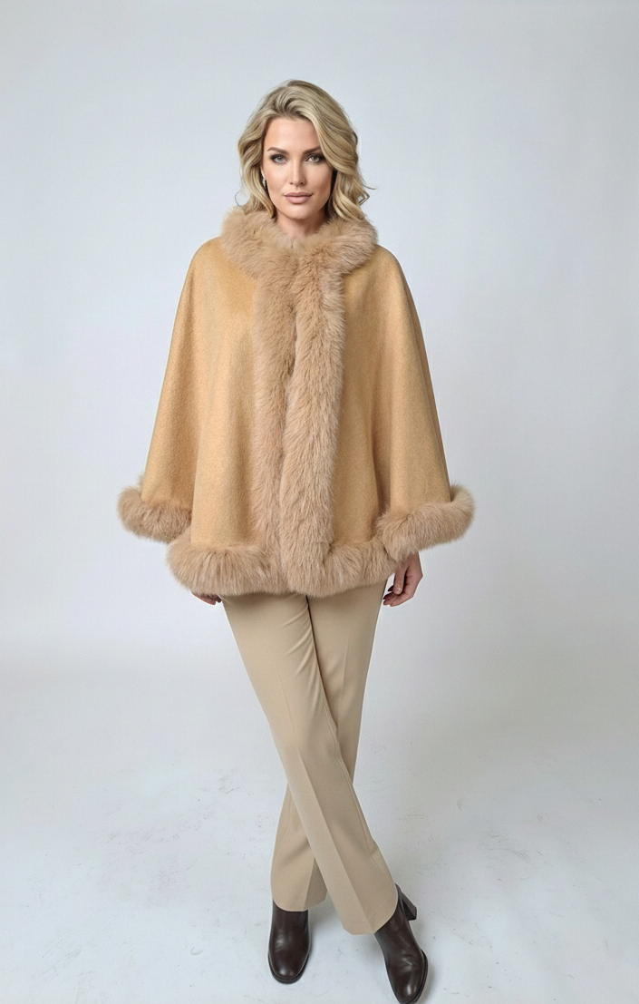 Chadron Cape, 65 cm. - Thinner Double Face Wool - Nude