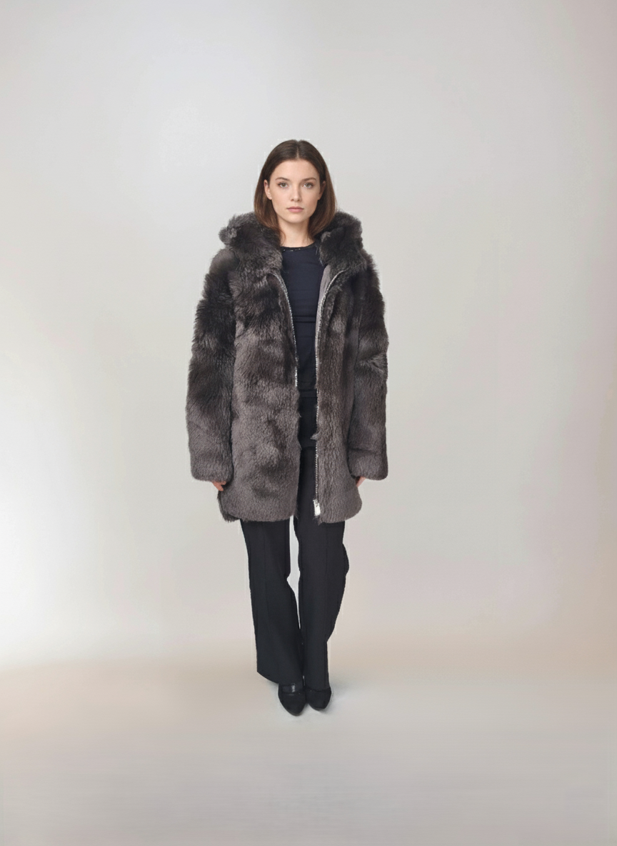 Iphigenie, 85 cm. - Kapuze – Toscana-Lamm – Damen – Taupe