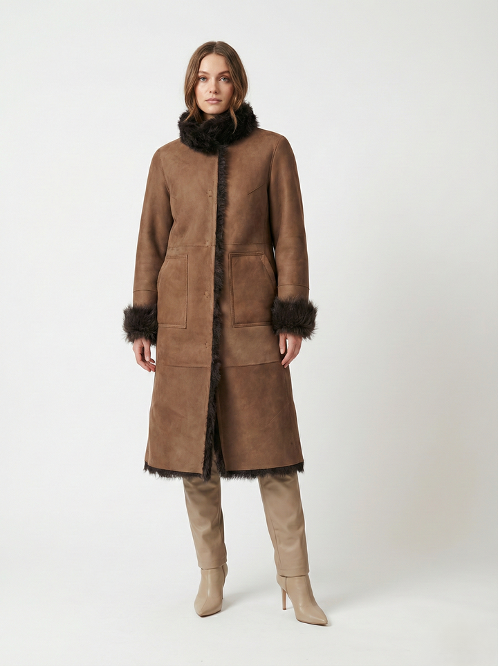 Jacurso, 105 cm. - Collar Suede Lamb - Women Brown