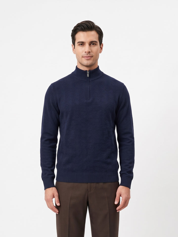 SY-1568-9 Mens Half Zip Sweater 100% Pure Cashmere - Men Dark Blue