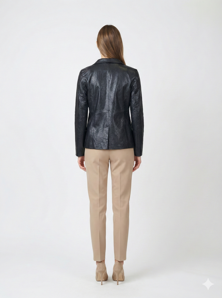 Lia Blazer, 62 cm. - Collar - Lamb Leather - Women - Black