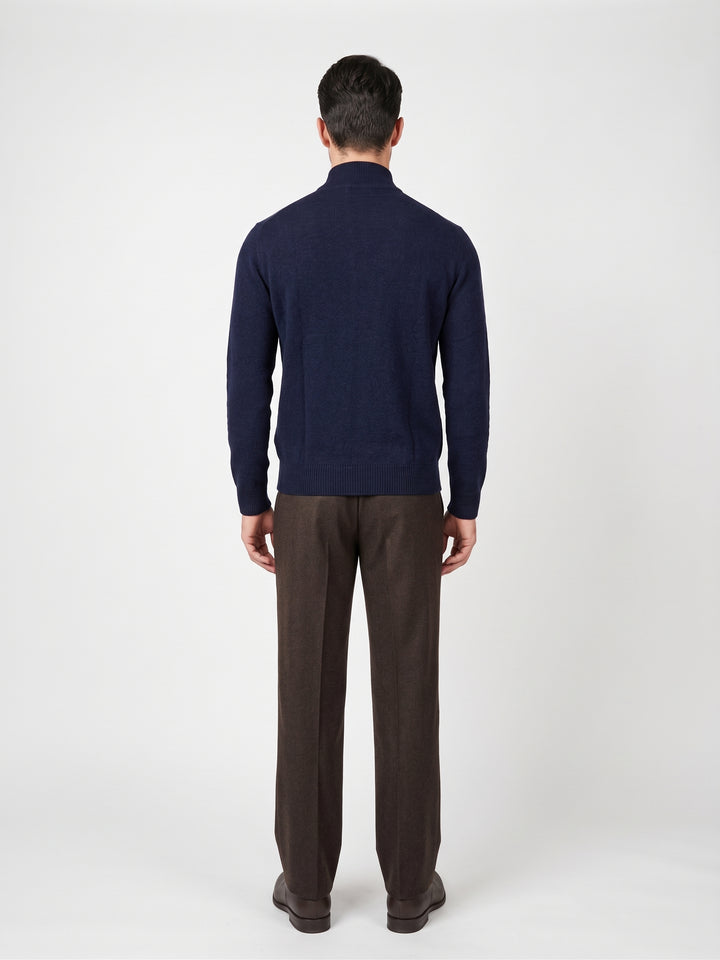 SY-1568-9 Mens Half Zip Sweater 100% Pure Cashmere - Men Dark Blue