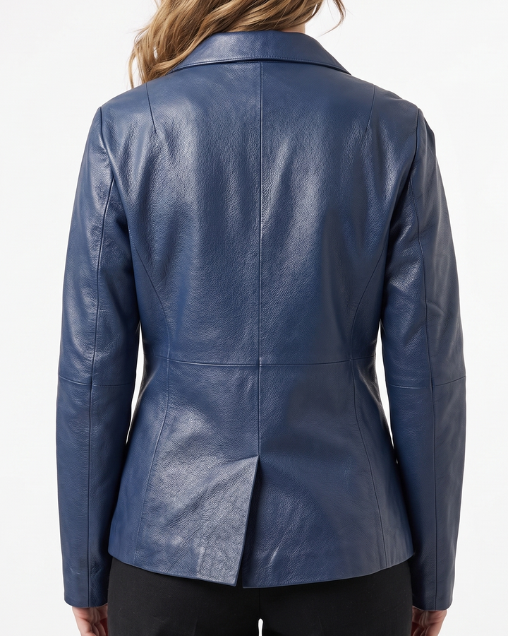Nina Blazer, 60 cm. - Lamb Dior Bonded Leather-Women - Dusty Blue
