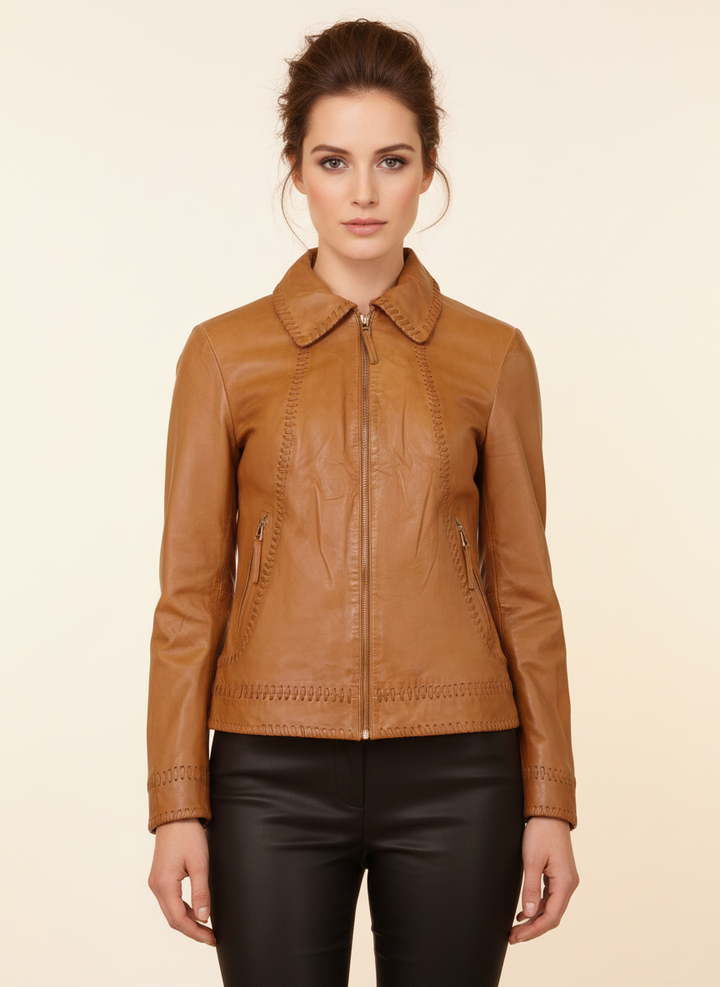 Ruby - Comfort, 60 cm. - Lamm-Costa-Lederjacke - Damen - Cognac