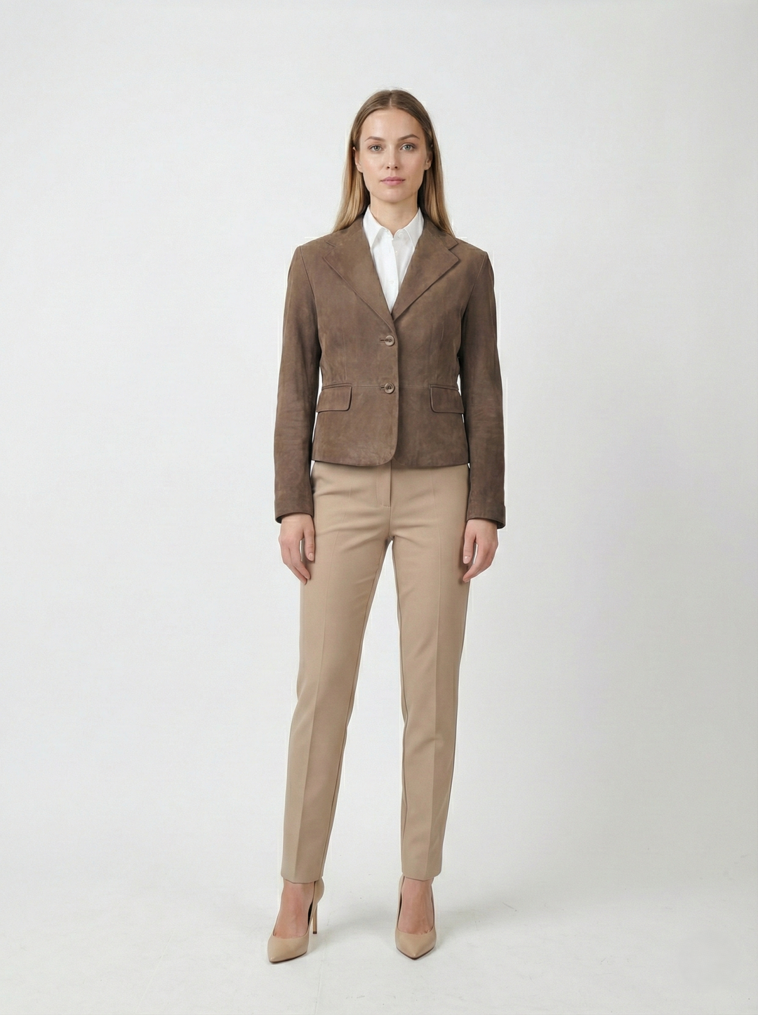 Ingria Blazer, 50 cm. - Goat Suede Leather - Women - Dark Green