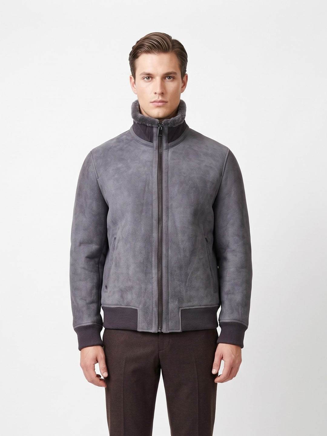 Iker, 66 cm. - Collar Suede Lamb - Man Grey