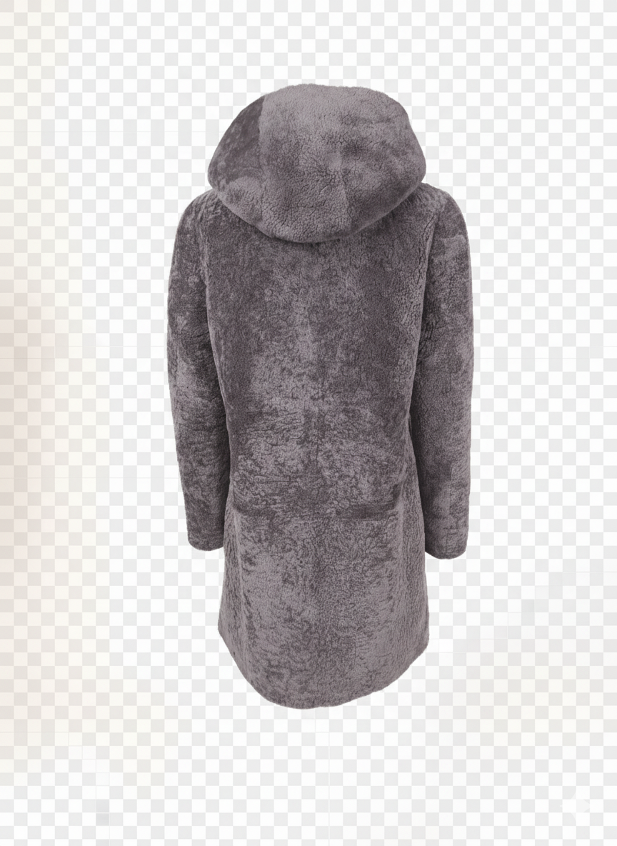 Delaney, 87 cm. - Kapuze - Curly Lamb - Damen - Segred Grey