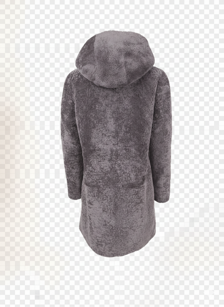 Delaney, 87 cm. - Kapuze - Curly Lamb - Damen - Segred Grey