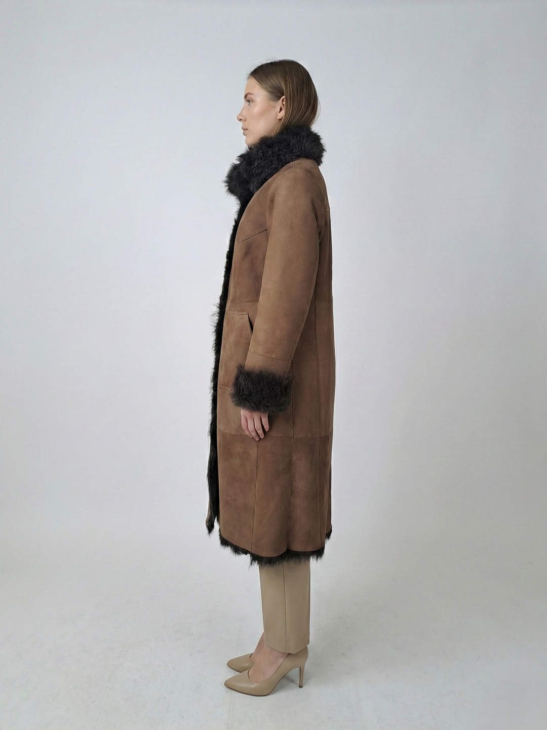 Jacurso, 105 cm. - Collar Suede Lamb - Women Brown