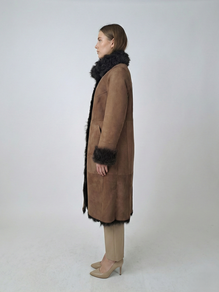 Jacurso, 105 cm. - Collar Suede Lamb - Women Brown