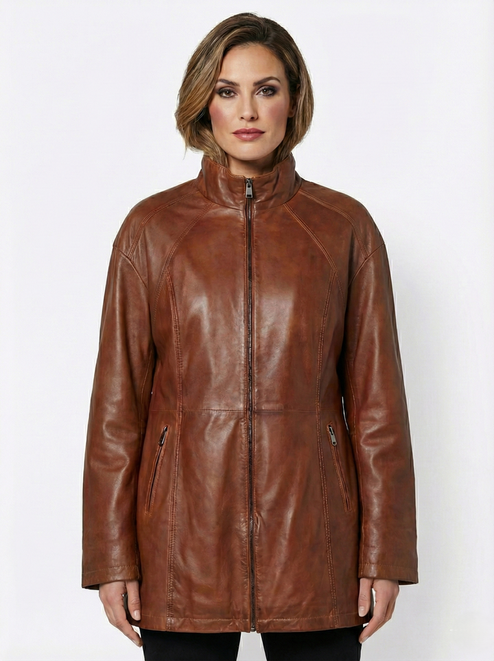 Pyril XL - Lamm Malli Leder - Damen - Dunkles Cognac