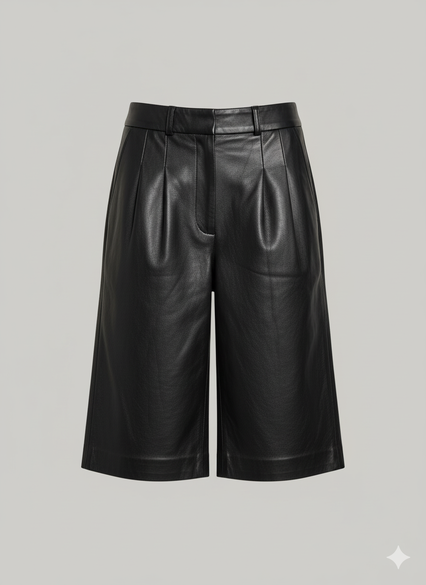 Marina Shorts - Lamb Thick Dace Leather -Women - Black